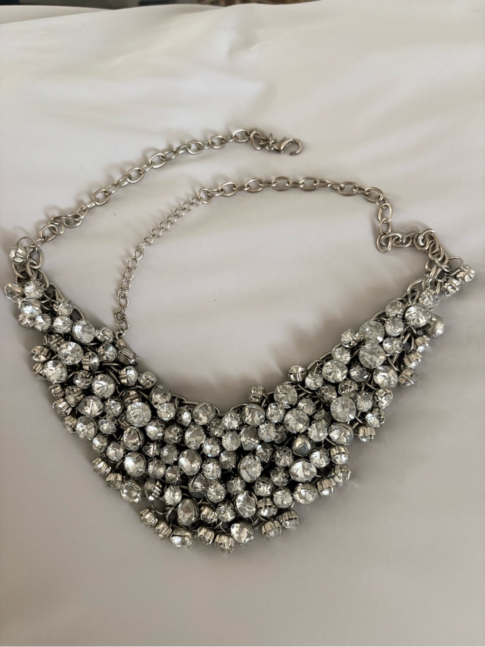 Silver Crystal Statement Bib Necklace